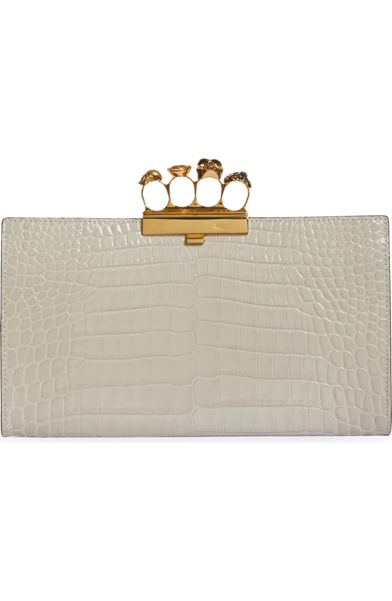 McQueen Alexander McQueen Four-Ring Knuckle Clasp Croc Embossed Leather Clutch, Main, color,