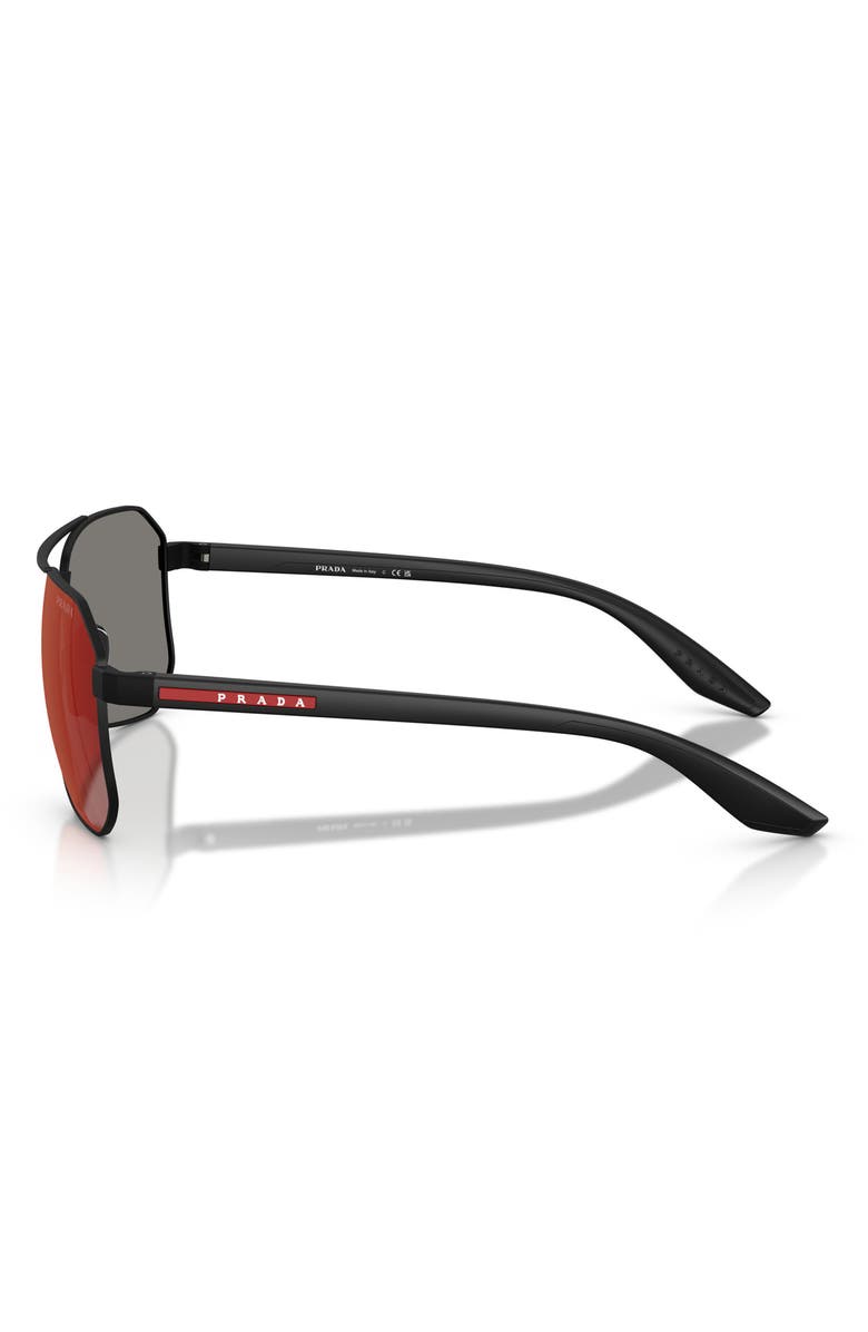 Prada Linea Rossa 62mm Oversize Pilot Sunglasses, Alternate, color, Black / Grey Mirror Blue/ Red