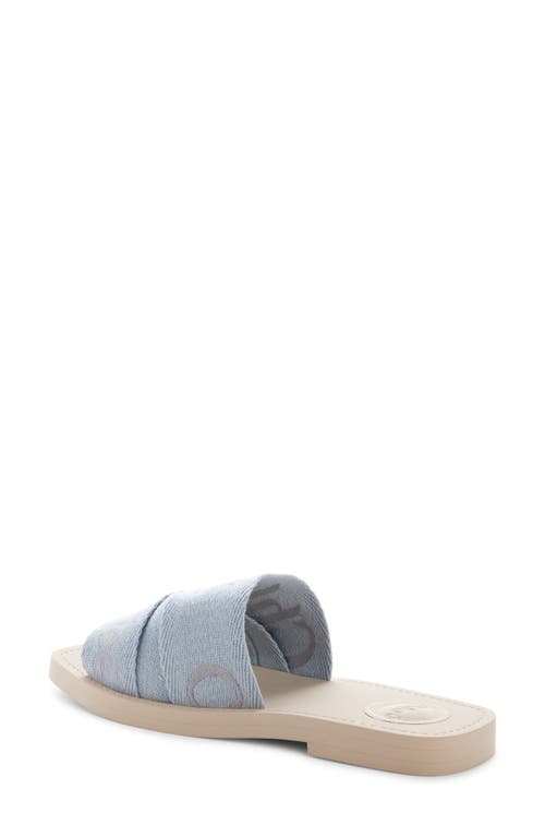 Chloé Womens Chloe Woody Logo-embroidered Linen Mules In Pearl Blue