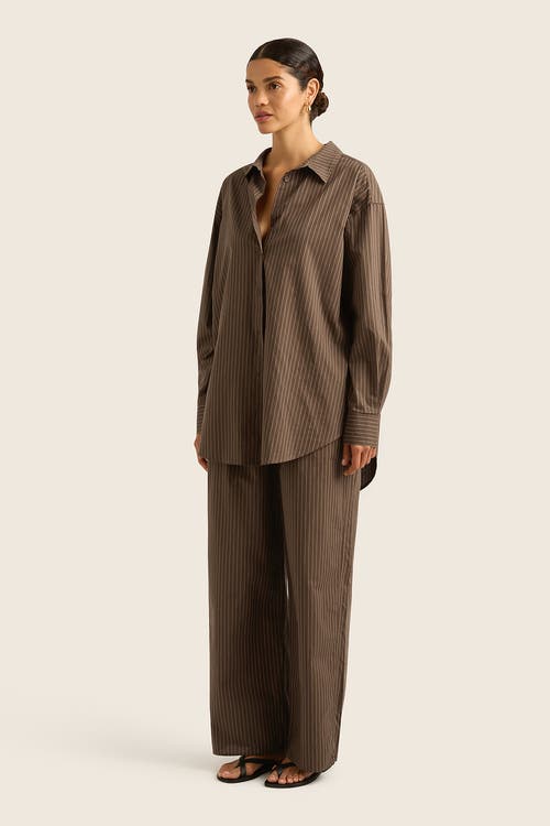 Hope And May Pacific Stripe Cotton Wide Leg Pant In Chestnut Stripe