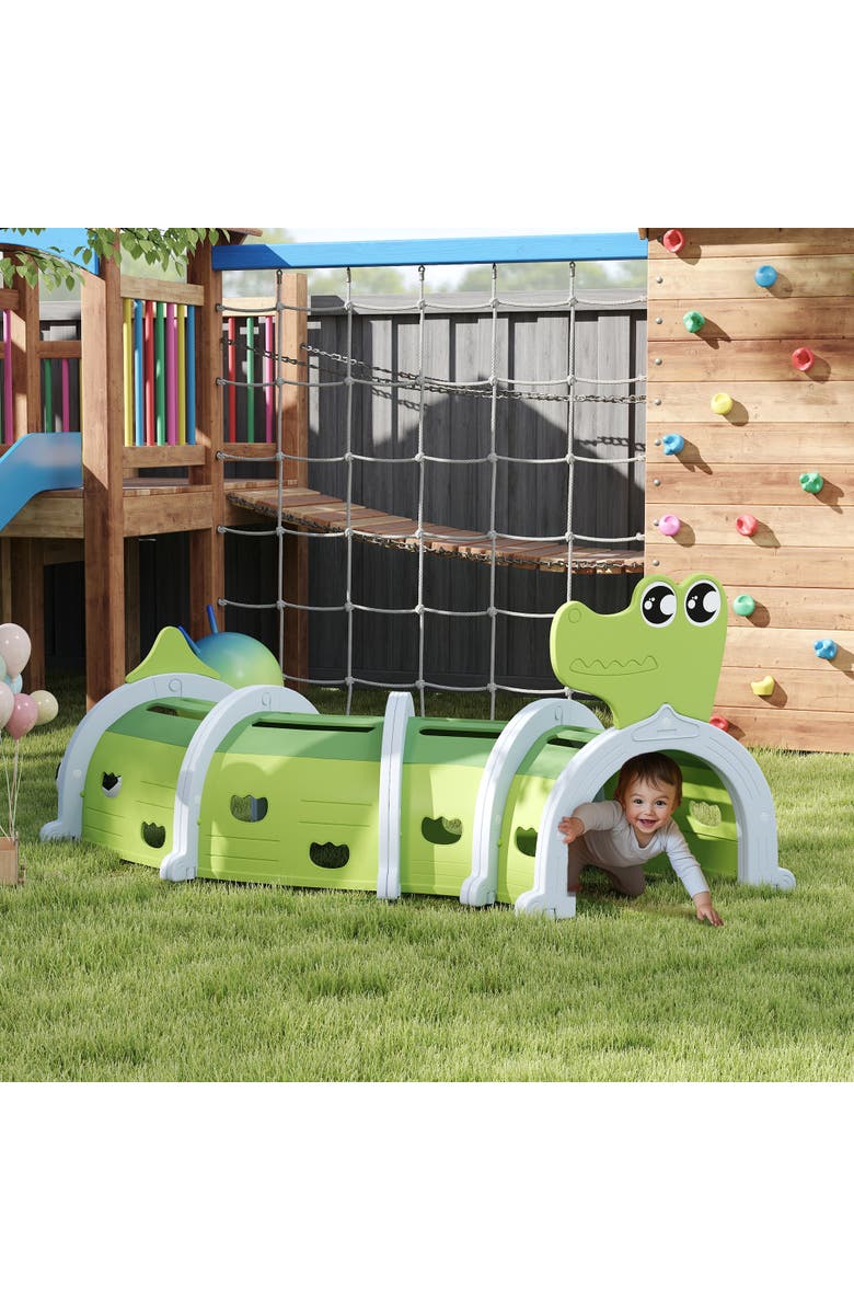 Qaba Kids Play Tunnel with Crocodile Design, Indoor/Outdoor, Alternate, color, Green
