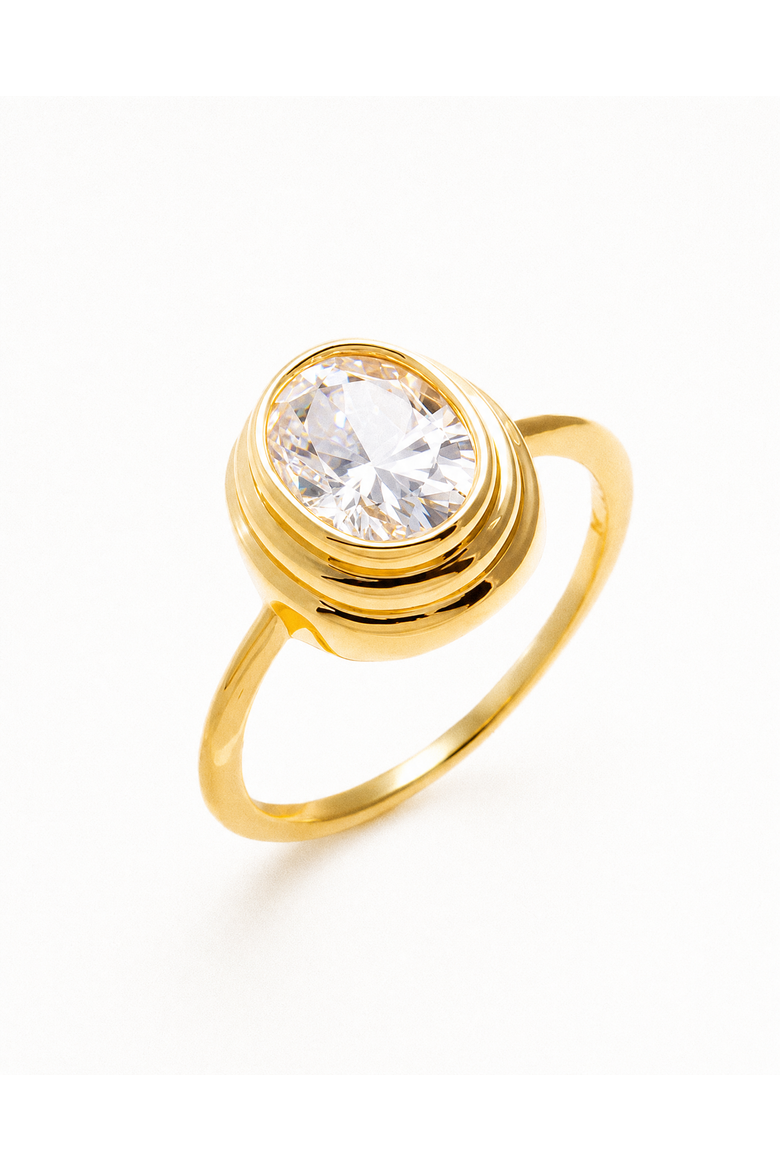 Moissanite Double Bezel Oval Ring, Main, color, Gold