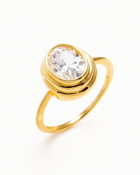 Moissanite Double Bezel Oval Ring