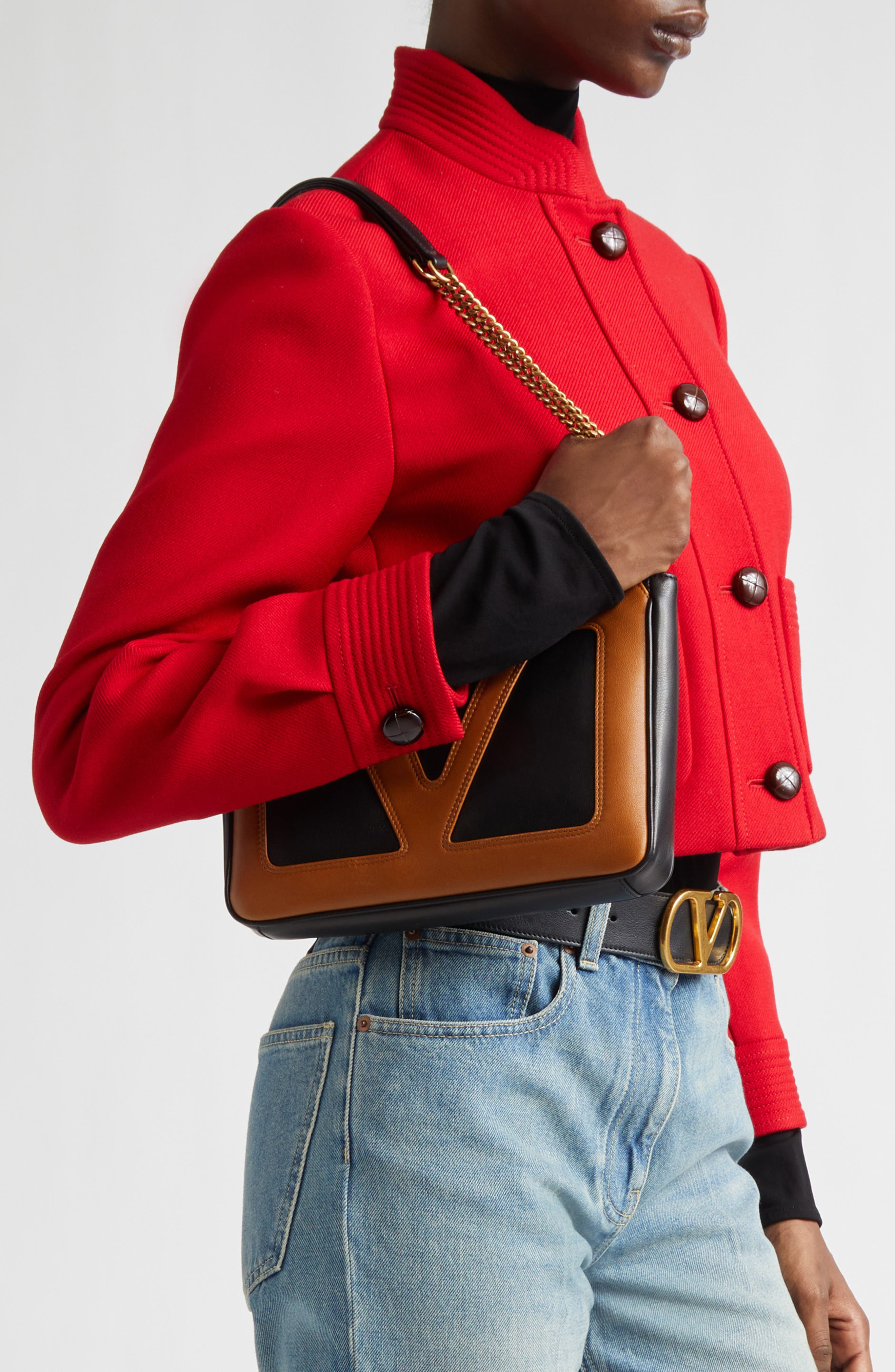 Valentino Garavani Small Viva Superstar Leather Tote, Alternate, color, Black/ Tan