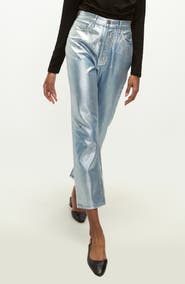 Veronica Beard Daniela Metallic High Waist Ankle Straight Leg Jeans