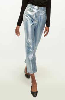 Veronica Beard Daniela Metallic High Waist Ankle Straight Leg Jeans