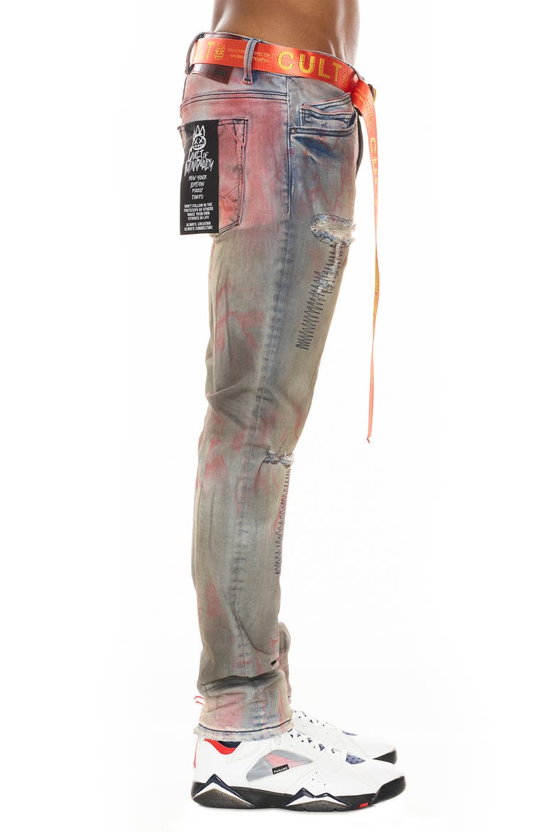 Rocker Belted Slim Straight Leg Jeans, Alternate, color, GARNET