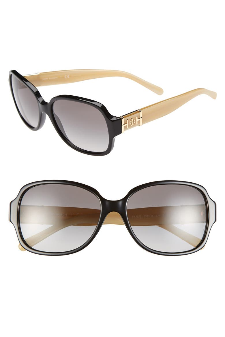 'P Square' 57mm Sunglasses, Main, color, TORTOISE BLACK