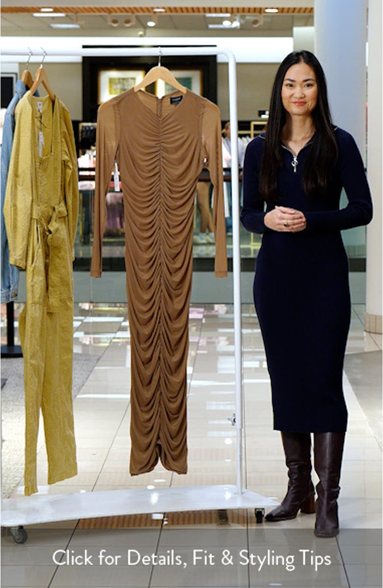 Jaya Gathered Long Sleeve Mesh Body-Con Dress, sales video thumbnail