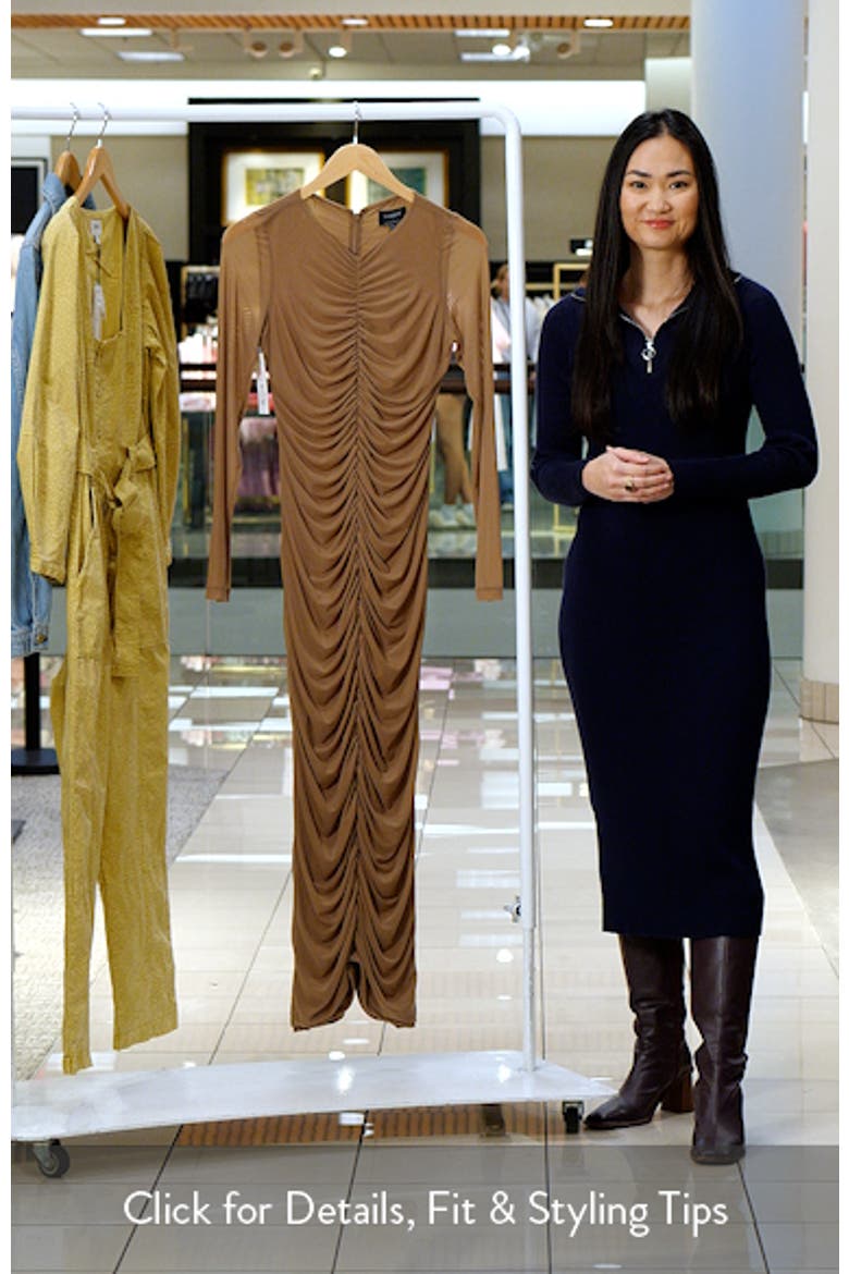 Jaya Gathered Long Sleeve Mesh Body-Con Dress video