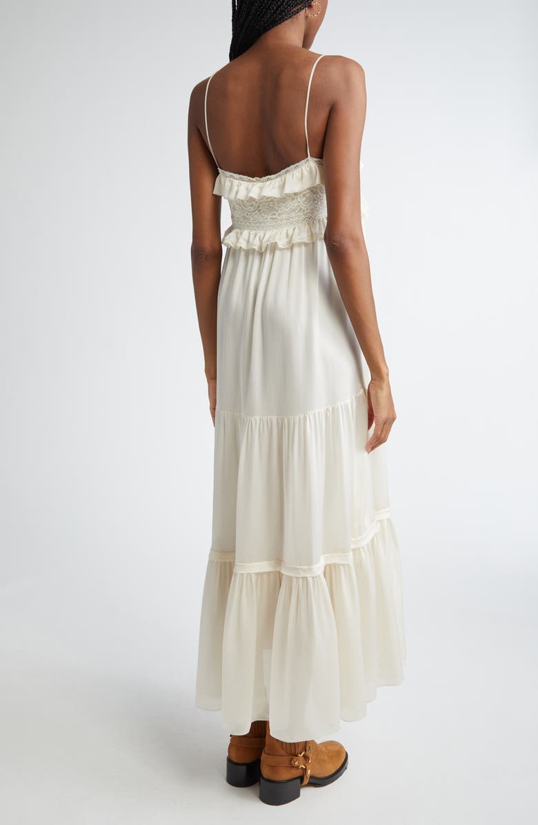 Chloé Lace Trim Silk Charmeuse Tiered Dre, Alternate, color, 