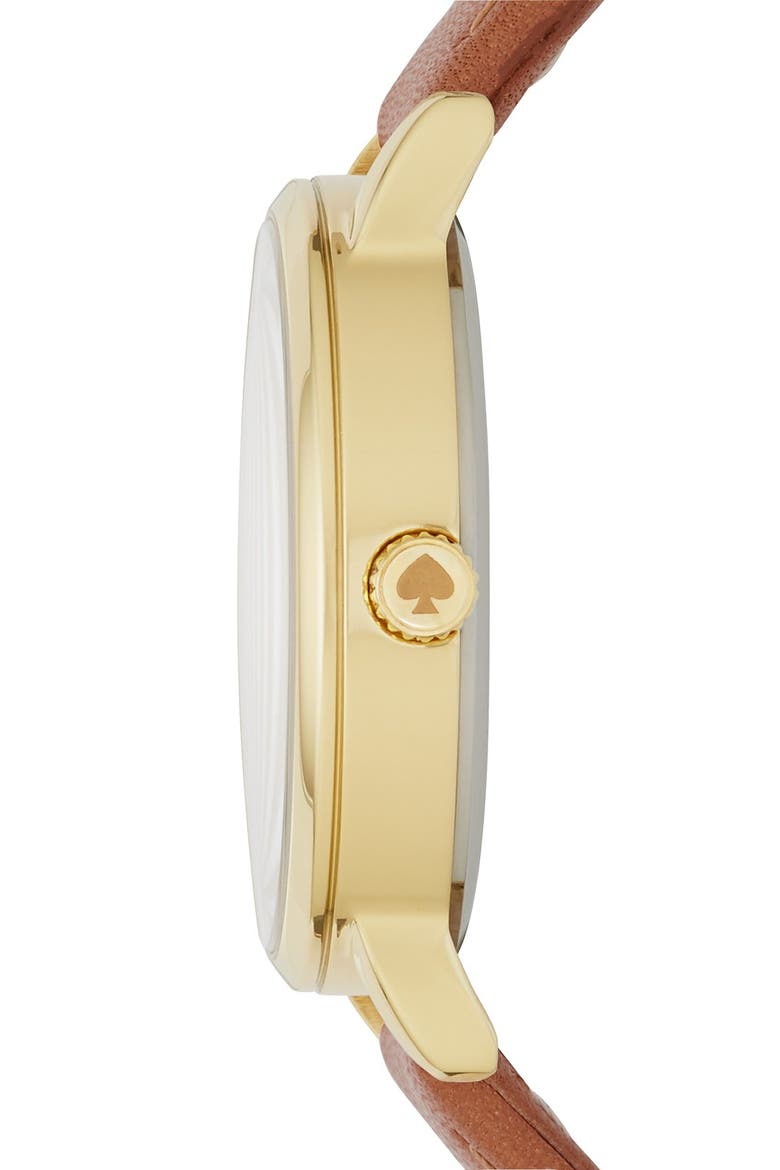 kate spade new york 'metro - wild one' leather strap watch, 34mm, Alternate, color, BROWN/ GOLD