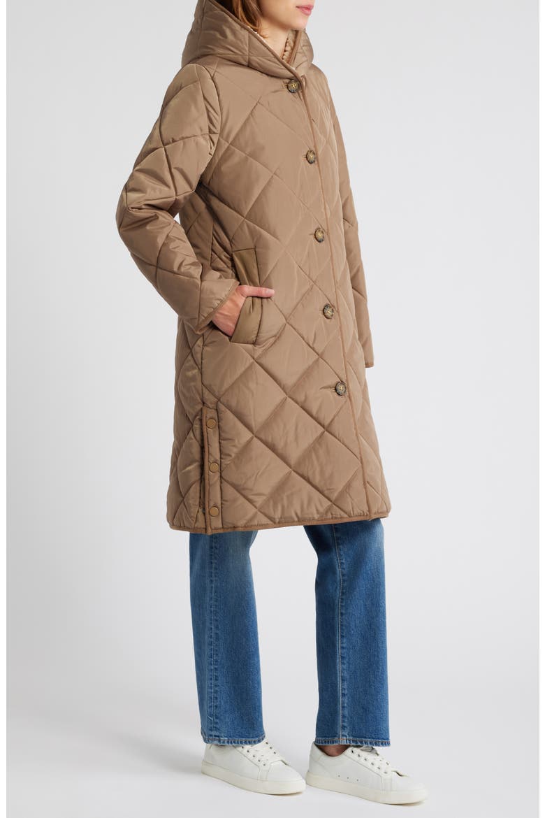 Cozy Diamond Quilted Faux Shearling Lined Coat, Alternate, color, KHAKI