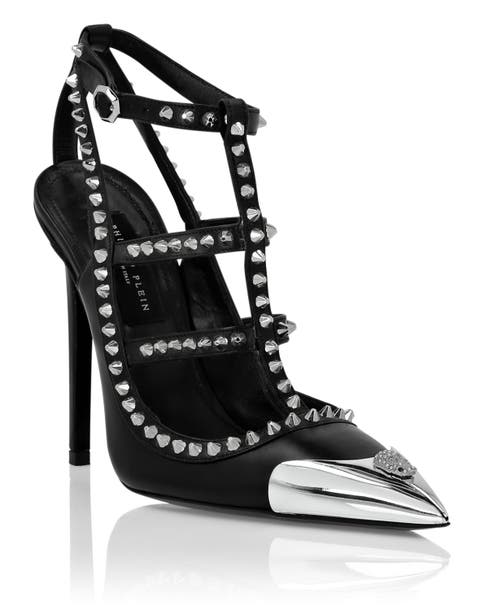 Nappa Leather Sandals High Heels Studs Women