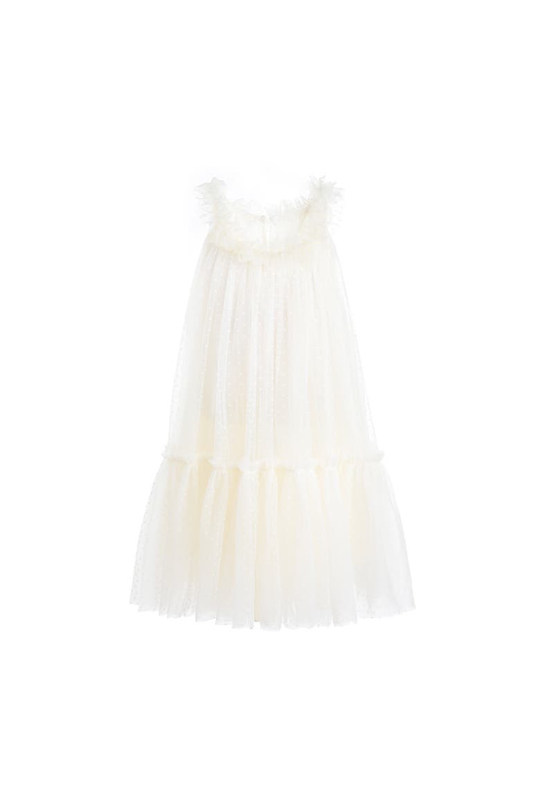 Delicate Dotted Ruffle Tier Dress, Main, color, Ivory