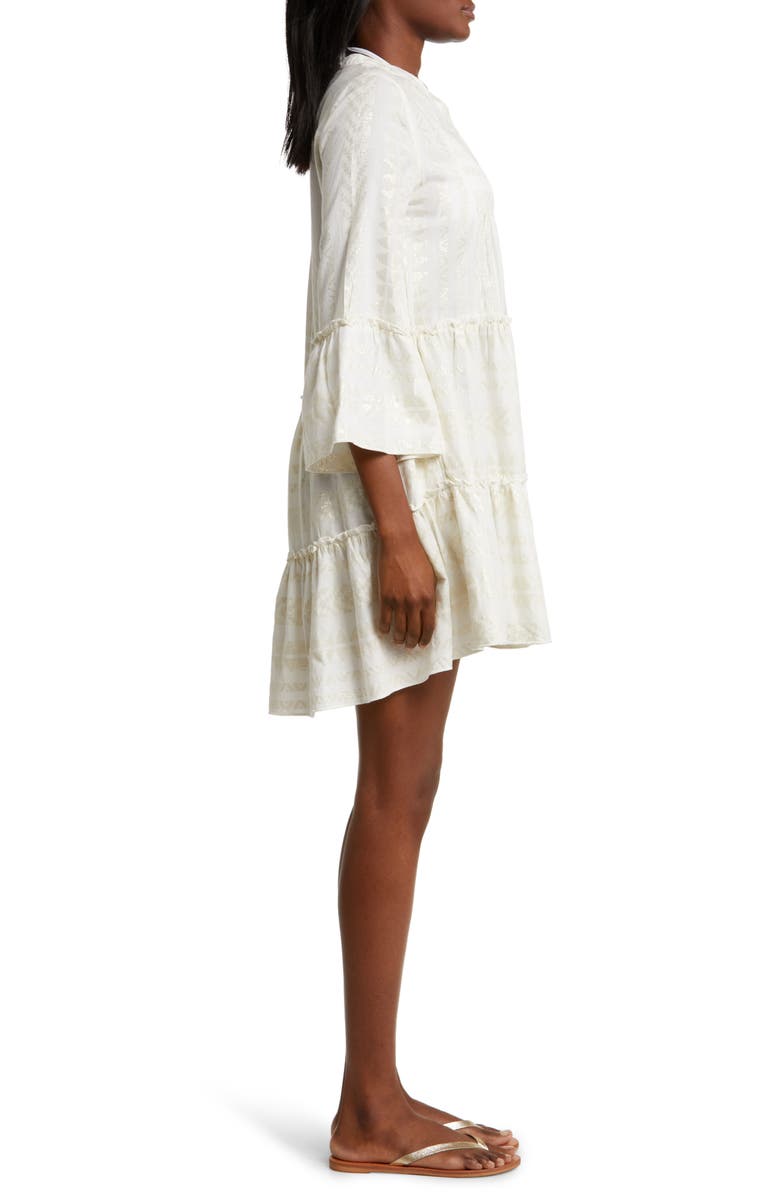 Elan Metallic Bell Sleeve Cover-Up Dress, Alternate, color, Natural/ Gold