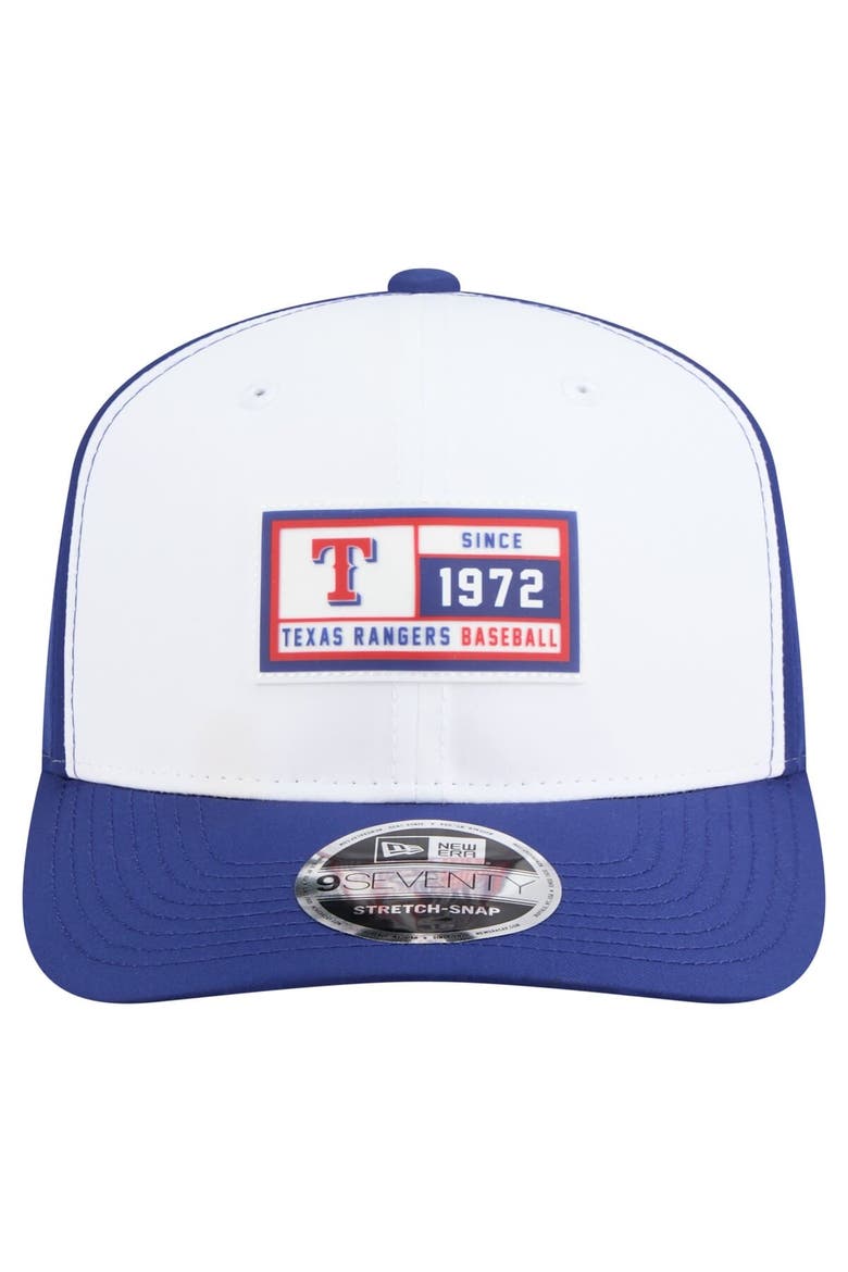 Men's New Era White/Royal Texas Rangers Established Patch 9SEVENTY Adjustable Hat, Alternate, color, White