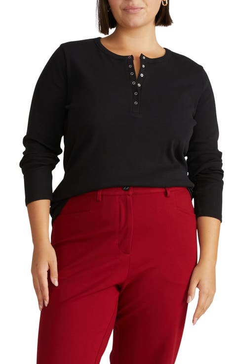 Long Sleeve Stripe Henley (Regular & Plus)