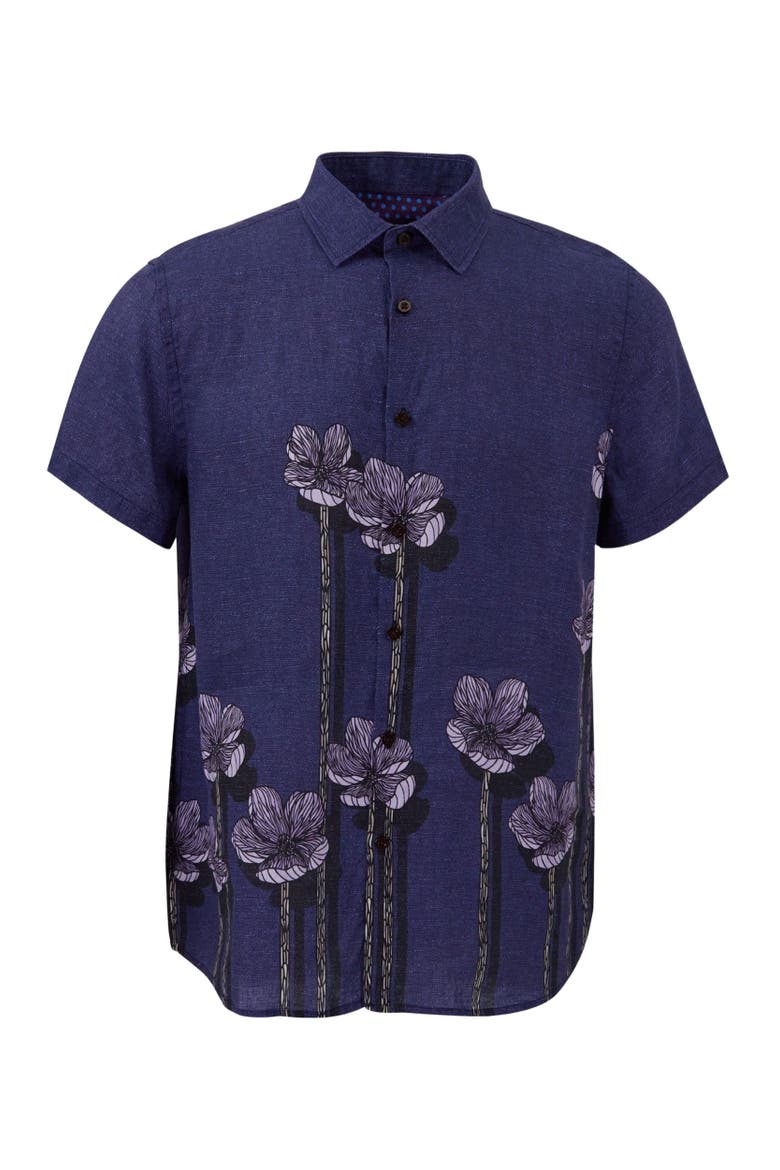 Crafty Floral Short Sleeve Fine Linen Shirt, Alternate, color, CRAFTY FLORAL NAVY