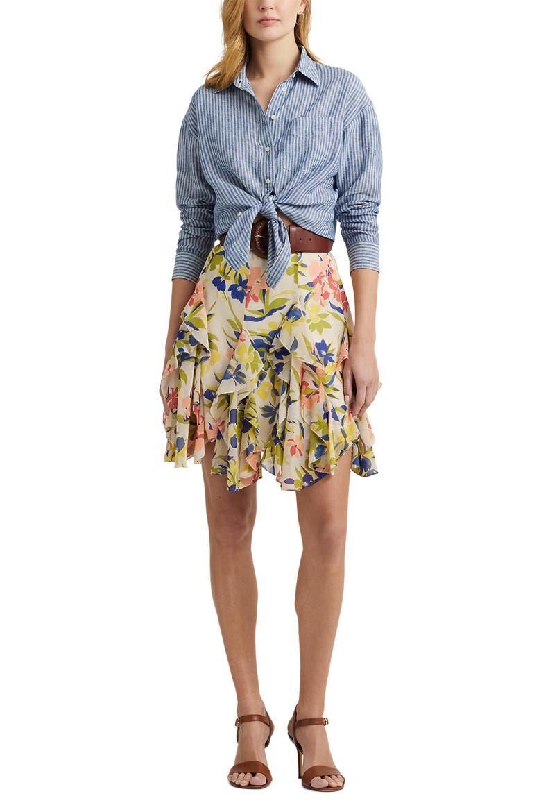 Floral Crinkle Skirt, Alternate, color, CREAM/ BLUE MULTI
