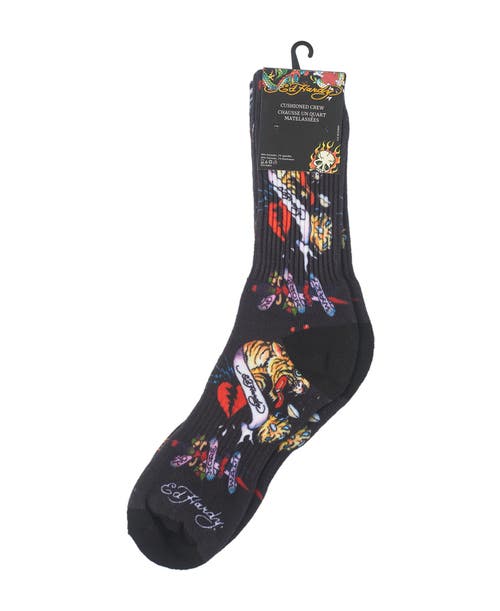 Ed Hardy 360 Print Full Cushion Crew Sock 2-pack In Gray