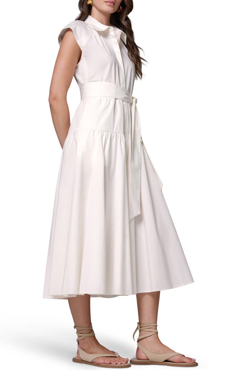 Donna Karan New York Tie Waist Stretch Poplin Midi Dress, Alternate, color, Cream