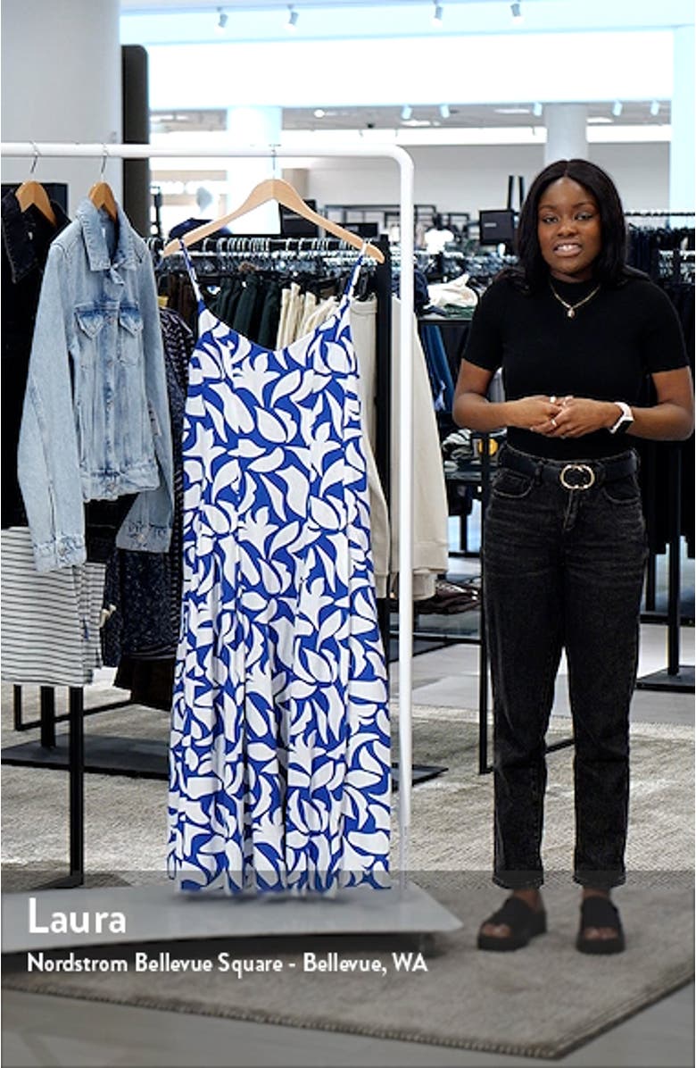 Floral Godet Pleat Linen Blend Midi Sundress, sales video thumbnail