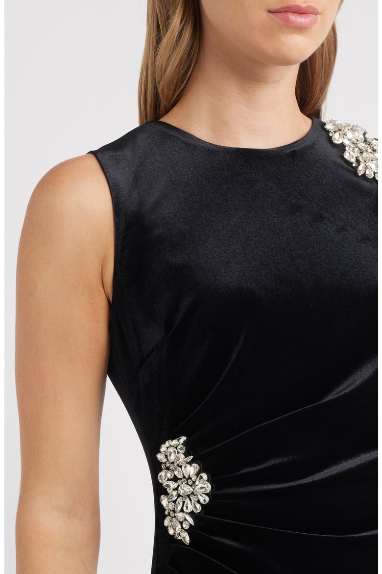 Rhinestone Detail Velvet Sheath Dress, Alternate, color, ANNE BLACK