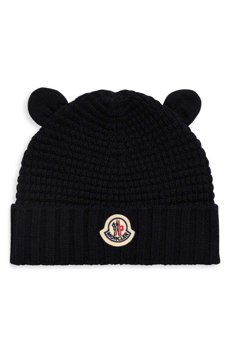 Moncler Kids' Teddy Bear Virgin Wool Beanie, Main, color, Blue Navy
