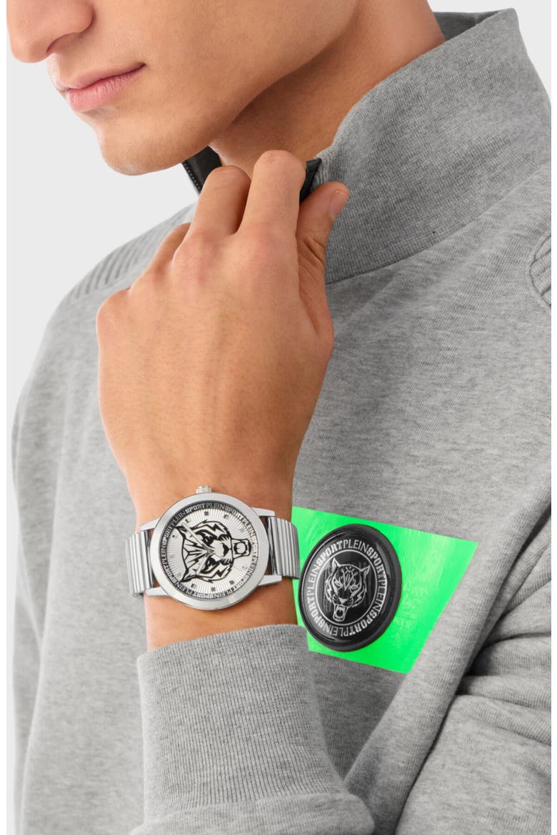 Iron Tiger Three Hand Quartz Bracelet Watch, 44mm, Alternate, color, STAINLESS STEEL