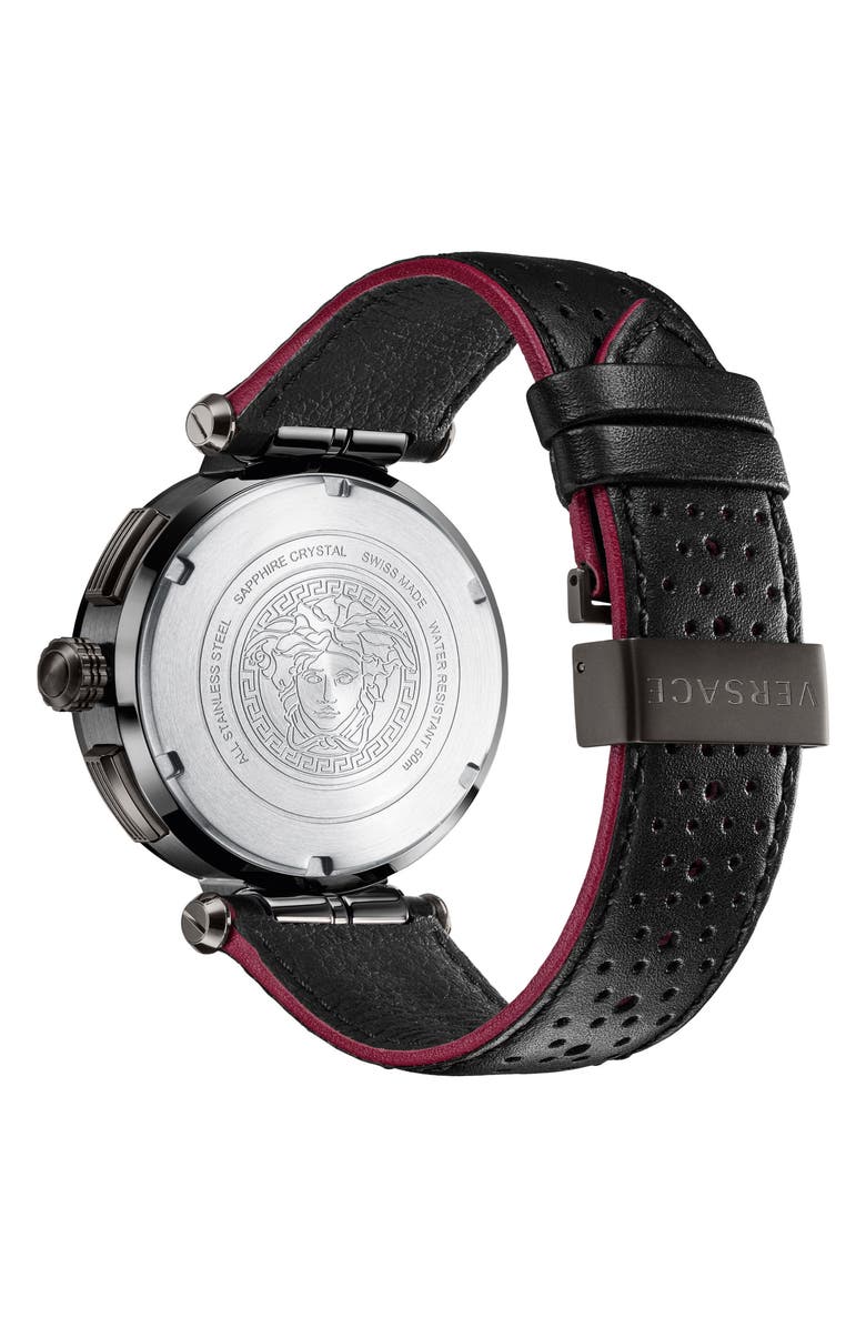 Versace Aion Chronograph Leather Strap Watch, 45mm, Alternate, color,