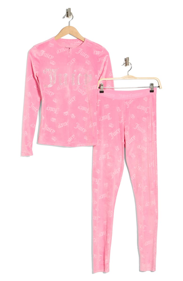 Juicy Couture Velour Zip Long Sleeve Top & Leggings Pajamas, Alternate, color, Blushing Rose