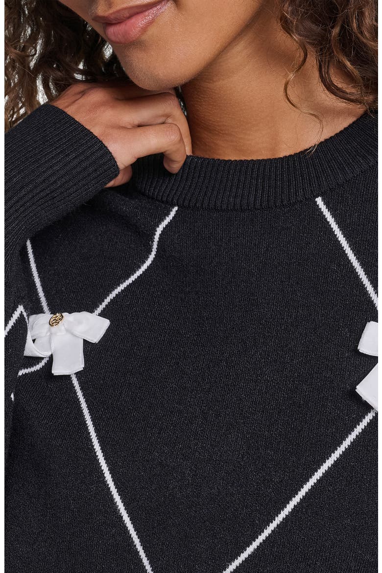 Argyle Bow Sweater, Alternate, color, BLACK/ SOFT WHITE