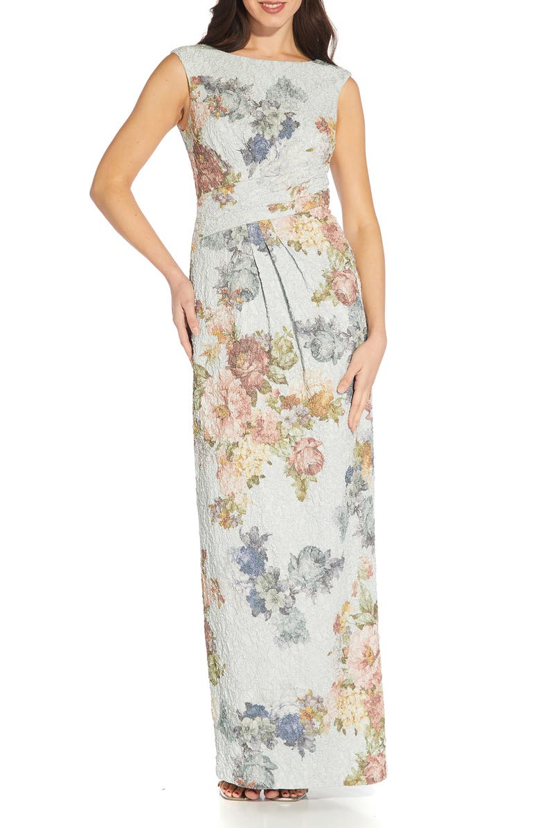Adrianna Papell Floral Matelassé Column Evening Gown, Main, color,