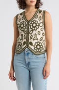 Forgotten Grace Floral Embroidered Open Knit Button Tank