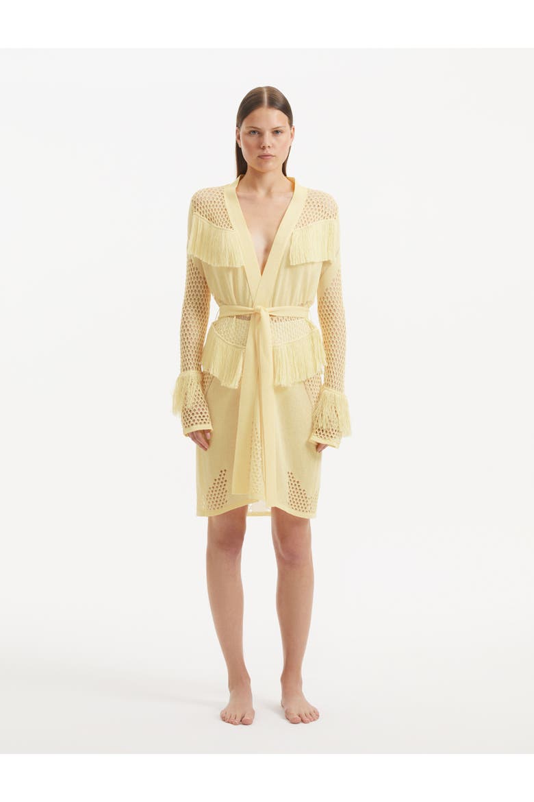 Kenga Knitted Knee-Length Long-Sleeve Belted Kaftan, Main, color, Yellow