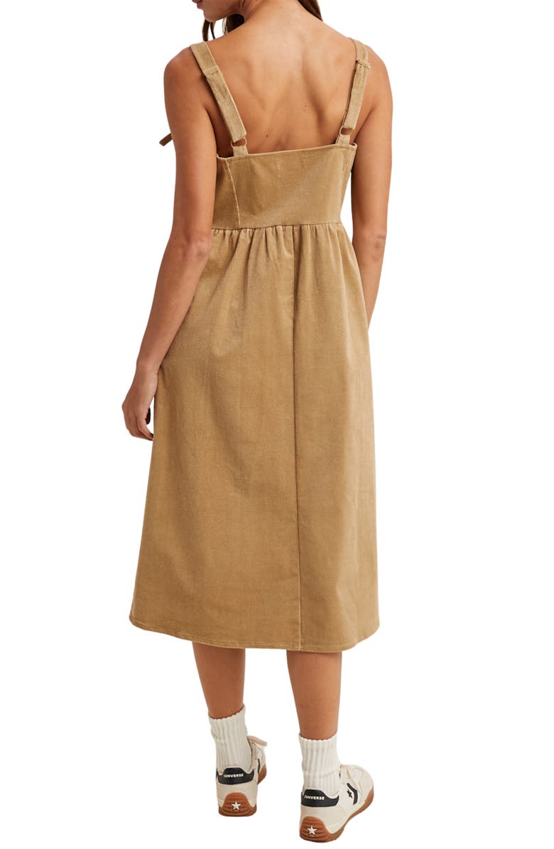 WISHLIST Corduroy Bow Strap Overalls Midi Dress, Alternate, color, Taupe