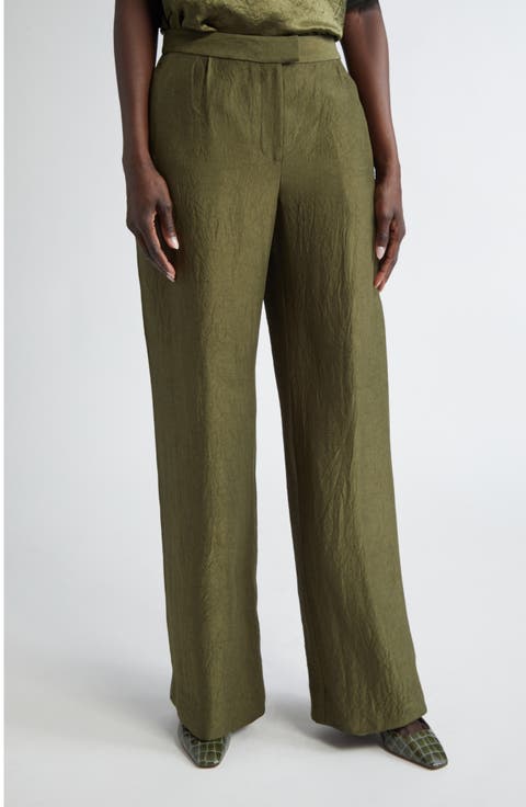 Crinkled Satin Straight Leg Trousers