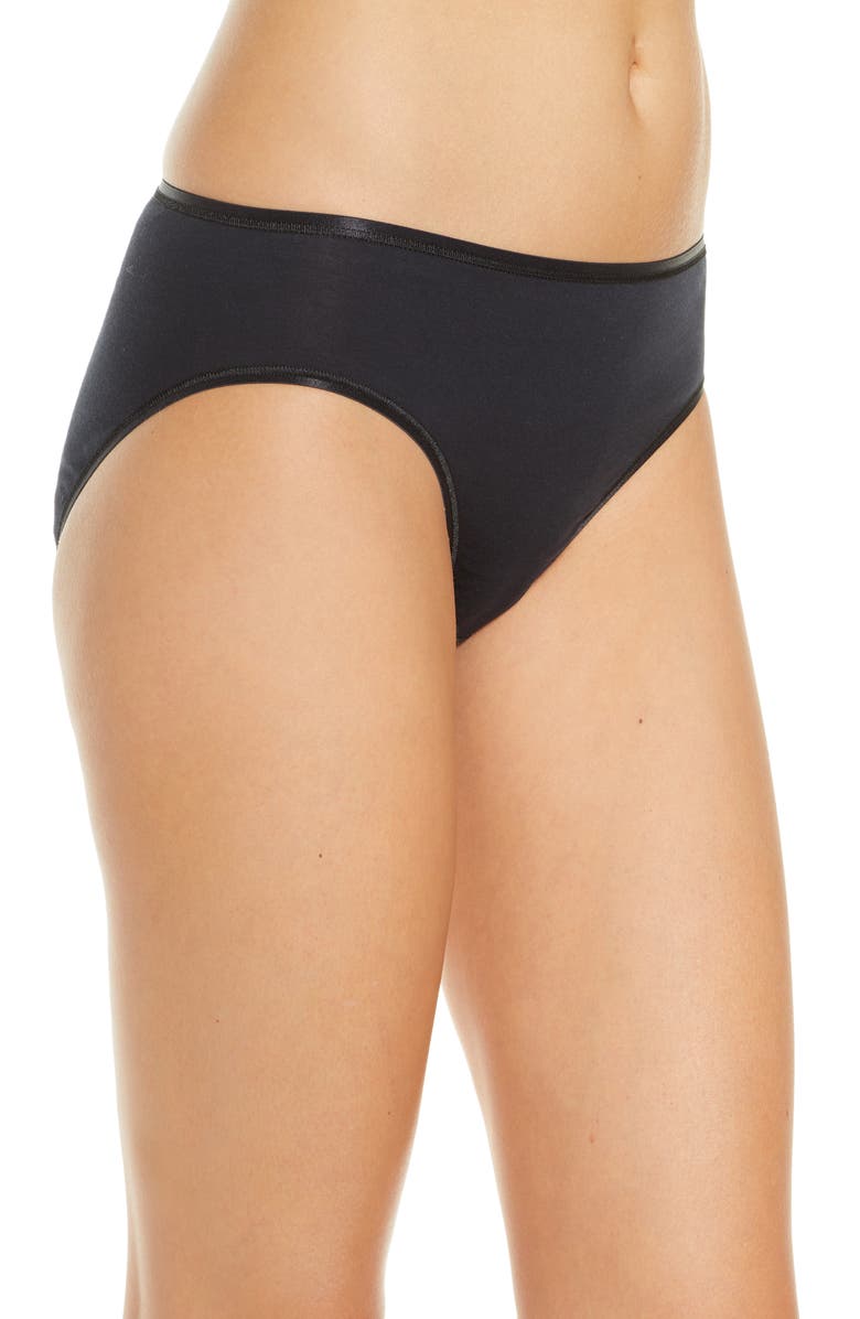 Hanro Cotton Seamless Hi Cut Briefs, Alternate, color, Black