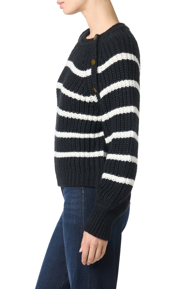 Striped Shoulder Button Sweater, Alternate, color, BLACK STRIPE