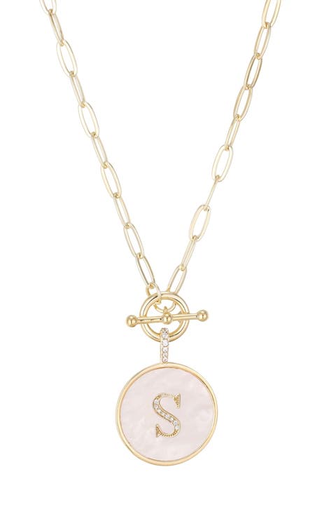 14K Gold Plated Mother-of-Pearl Initial Pendant Necklace