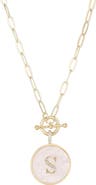 Adornia 14K Gold Plated Mother-of-Pearl Initial Pendant Necklace