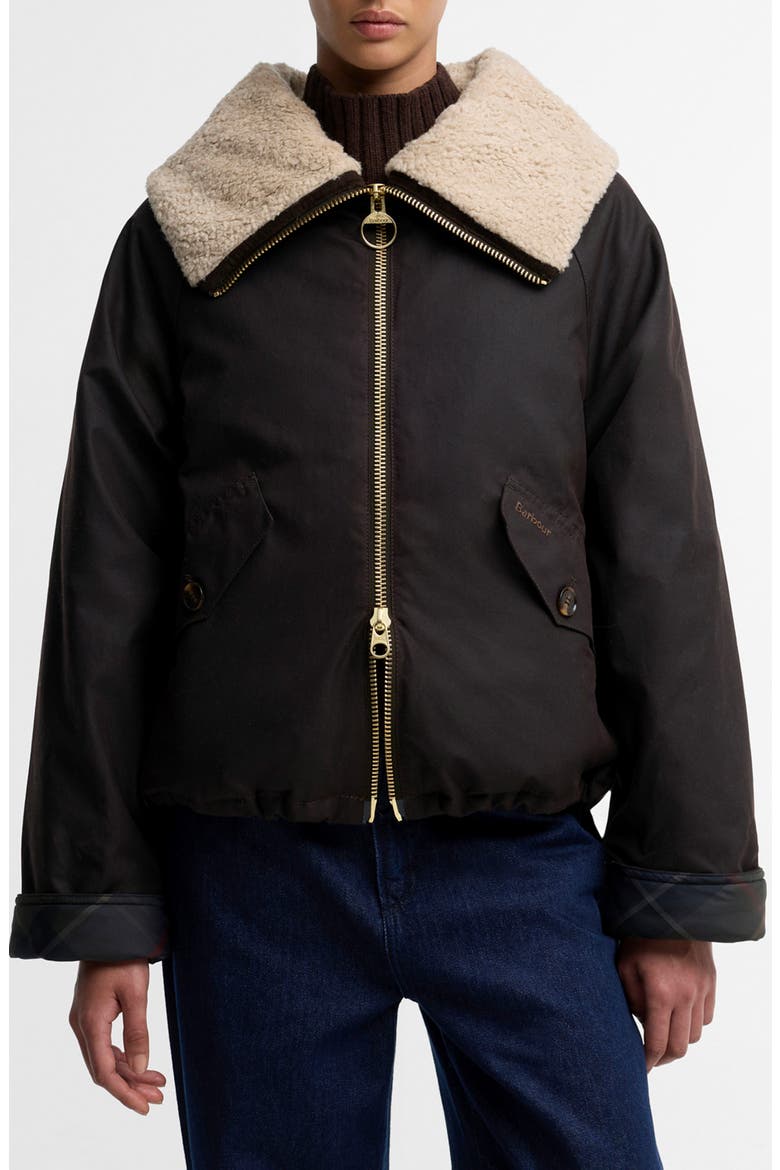 Mary Waxed Cotton Jacket with Faux Fur Collar, Main, color, RUSTIC/ SHADOW CLASSIC