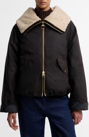 Barbour Mary Waxed Cotton Jacket with Faux Fur Collar