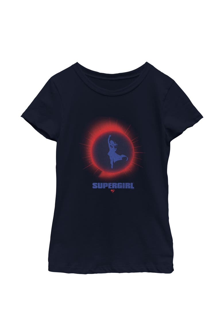 Girl's Supergirl Kara Flying Silhouette  Graphic T-Shirt, Main, color, Navy Blue