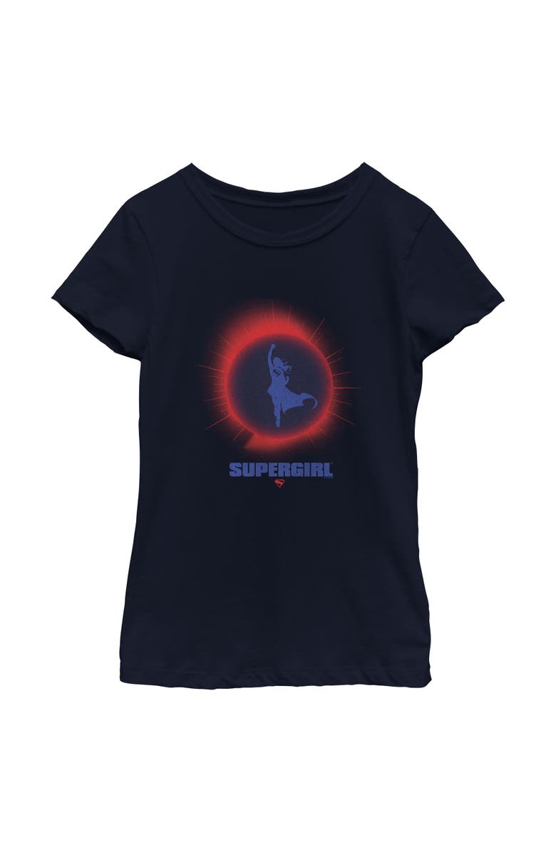 Supergirl Girl's Supergirl Kara Flying Silhouette Graphic T-Shirt, Main, color, Navy Blue