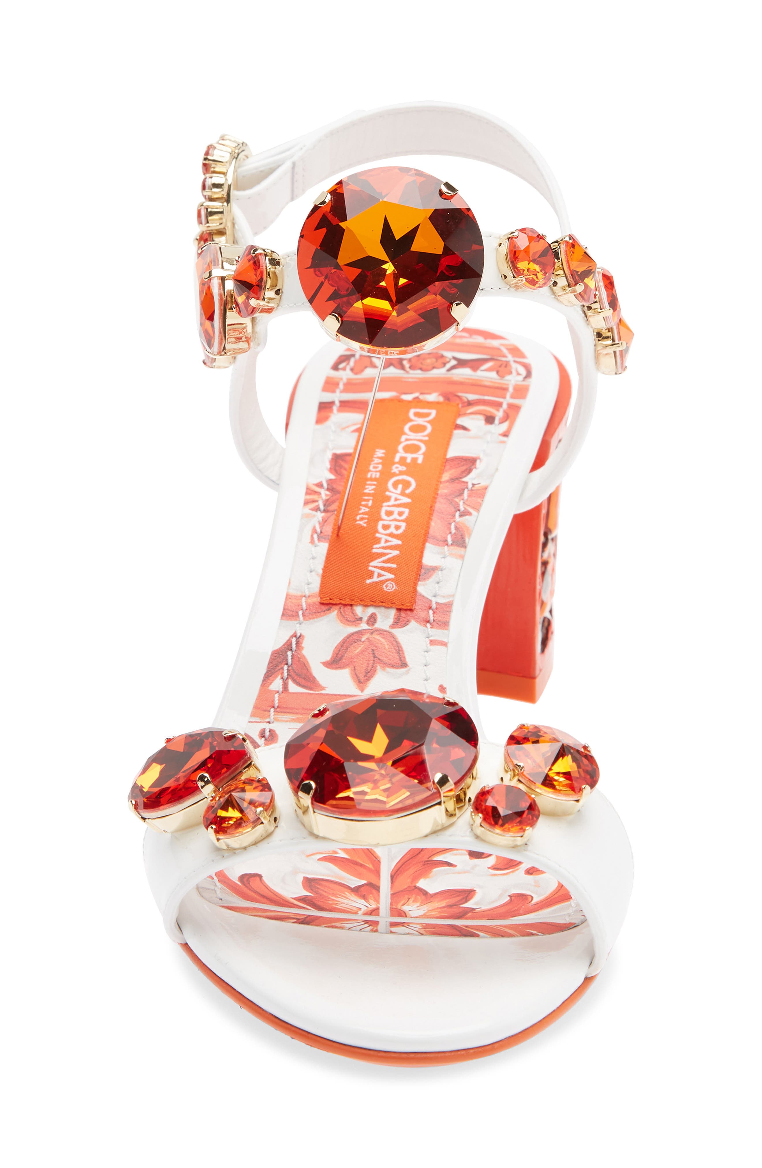 Dolce&Gabbana Keira Majolica Jeweled Sandal, Alternate, color, Ih3tn Maiolica 6 Orange