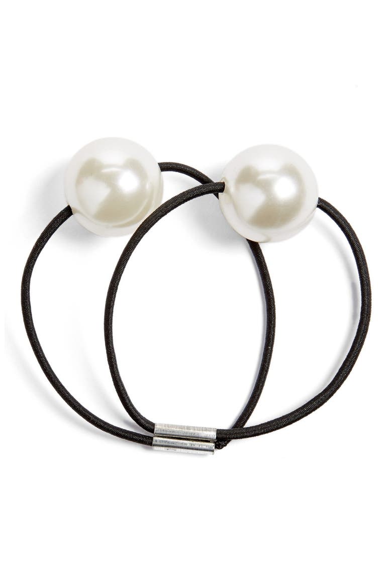 Pearly Bead Double Ponytail Holder, Main, color, PEARL