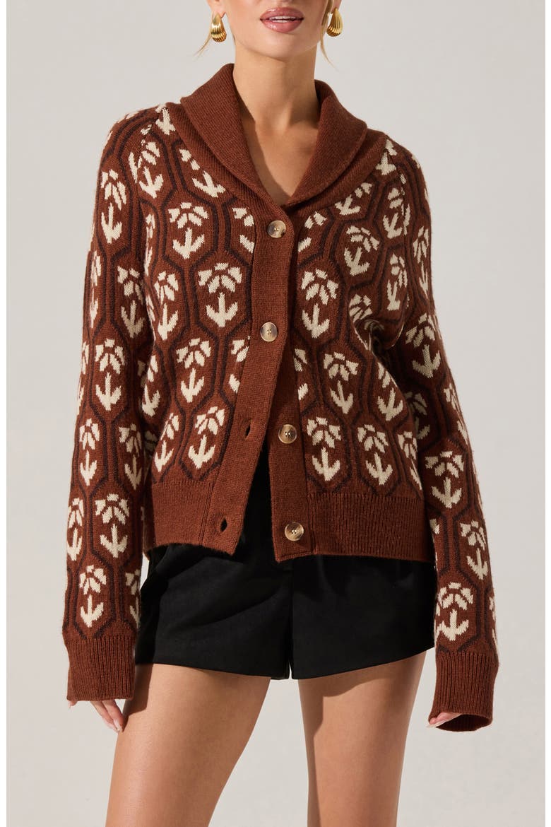 Marcenia Shawl Collar Cardigan, Main, color, BROWN FLORAL