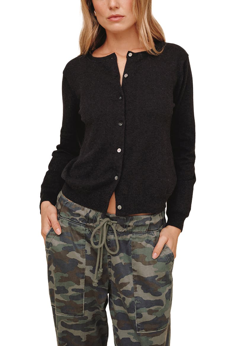 Crewneck Cotton & Cashmere Cardigan, Main, color, VINTAGE BLACK